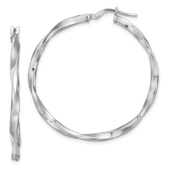 Sterling Silver Rhodium-plated Polished Twisted 2.5x35mm Hoop Earrings - Picture 1 of 4